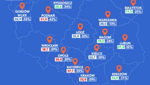 Ranking bezpieczeństwa polskich miast - mapa, źródło: Home Brokers